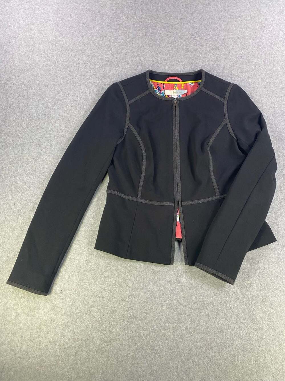 Boden Blackfriars Zip-Front Peplum Jacket with Floral Lining